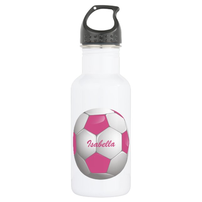 Customisable Football Soccer Ball Pink and White 532 Ml Water Bottle (Front)