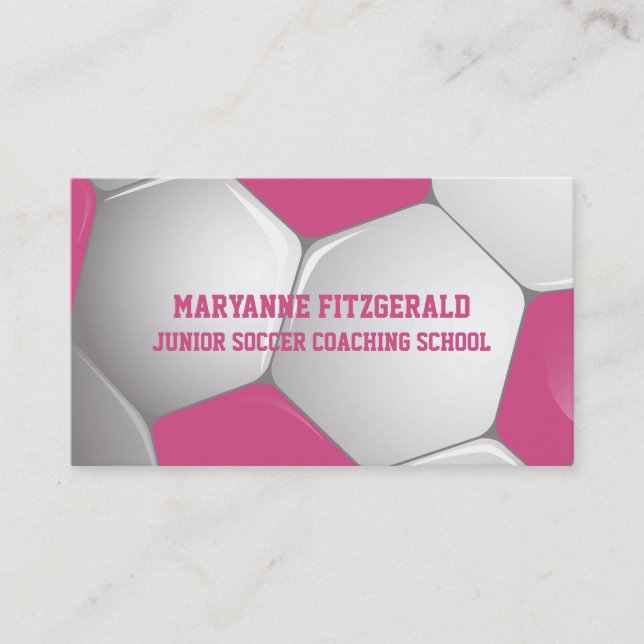 Customisable Football Soccer Ball Pink and White Business Card (Front)