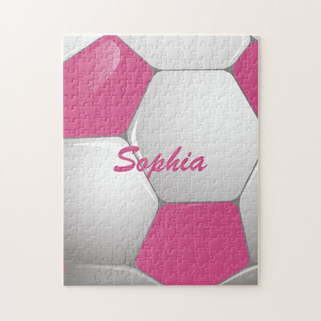 Customisable Football Soccer Ball Pink and White Jigsaw Puzzle (Vertical)