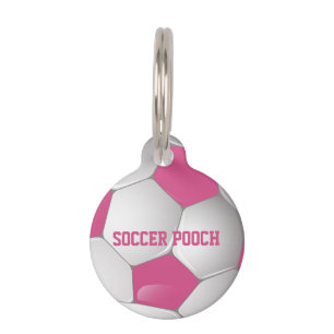 Customisable Football Soccer Ball Pink and White Pet Tag