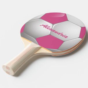 Customisable Football Soccer Ball Pink and White Ping Pong Paddle