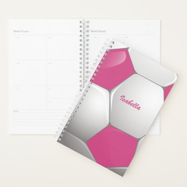Customisable Football Soccer Ball Pink and White Planner (Display)