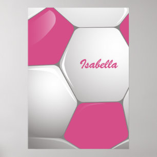 Customisable Football Soccer Ball Pink and White Poster