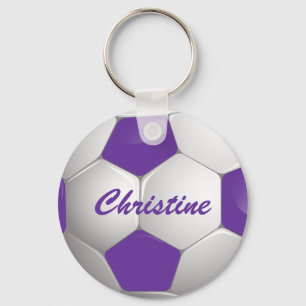 Customisable Football Soccer Ball Purple and White Key Ring