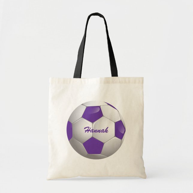 Customisable Football Soccer Ball Purple and White Tote Bag (Front)