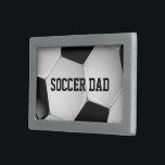 Customisable Football Soccer Ball Rectangular Belt Buckle<br><div class="desc">Soccer sports design with a close up image of a soccer ball, fully customisable with your own name or text. Perfect for the soccer player, football fan or soccer coach. Other colour combinations are available in our store and we welcome custom requests, just contact us through our GiftsBonanza store prior...</div>