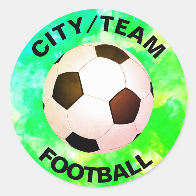 Customisable Football Watercolor Classic Round Sticker (Front)