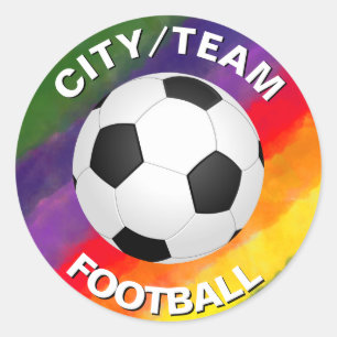 Customisable Football Watercolor Rainbow Classic Round Sticker