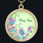 Customisable Forget Me Nots Floral Necklace<br><div class="desc">Original fine art design of little blue and pink Forget Me Not garden flowers by artist / designer Carolyn McFann of Two Purring Cats Studio printed on a quality and customisable necklace. Forget Me Nots are symbols of remembrance. Remember someone special with this lovely gift idea.</div>