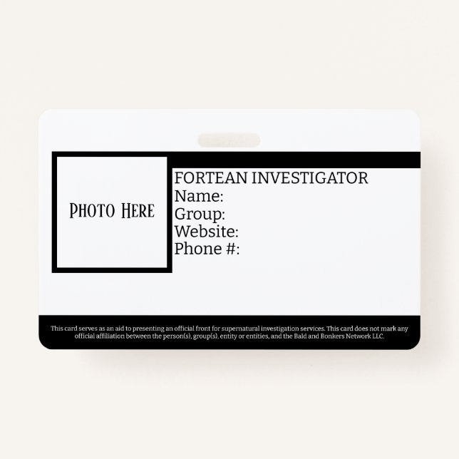 Customisable Fortean Investigator ID Badge (Front)