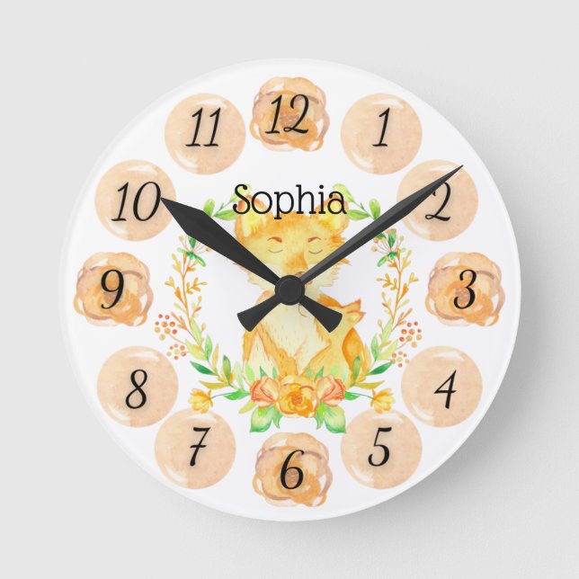 Customisable Fox Nursery Clock Medium (Front)