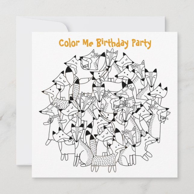 *~* Customisable FOXY FOXES COLOR ME Birthday Invitation (Front)
