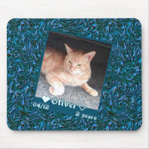 Customisable framed photo cat pet, cyanish texture mouse mat