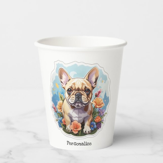 Customisable frenchie at the garden paper cups (Front)