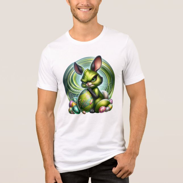 Customisable-Frustrated Bunny Embracing an Egg,  Tri-Blend Shirt (Front)