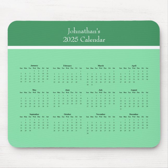 Customisable full year 2025 calendar mouse mat (Front)