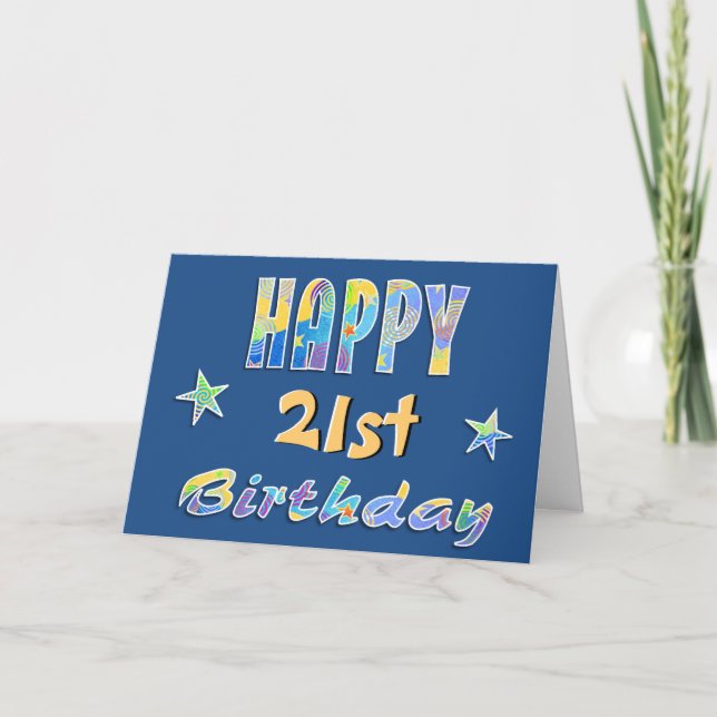 Customisable Fun Stars 21st Birthday Greeting Card (Front)
