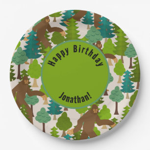 Customisable Funny Bigfoot in the Woods Paper Plate