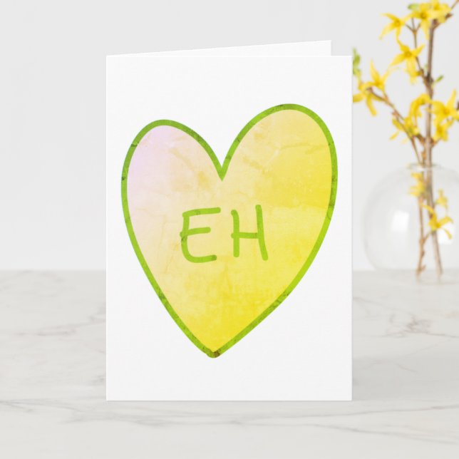 Customisable Funny Candy Eh Heart Card (Yellow Flower)