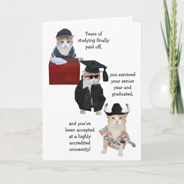 Customisable Funny Cat High School Graduation Card (Front)