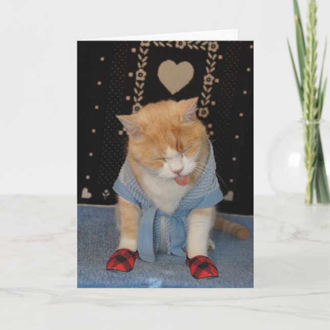 Customisable Funny Cat in Bathrobe Get Well Card (Front)