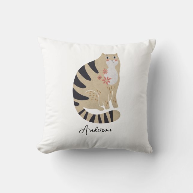 Customisable Funny Cute Smiling Cat Cushion (Front)