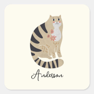 Customisable Funny Cute Smiling Cat Square Sticker