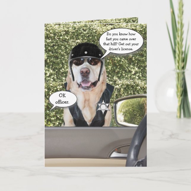 Customisable Funny Dog Motorcycle Cop Birthday Card (Front)