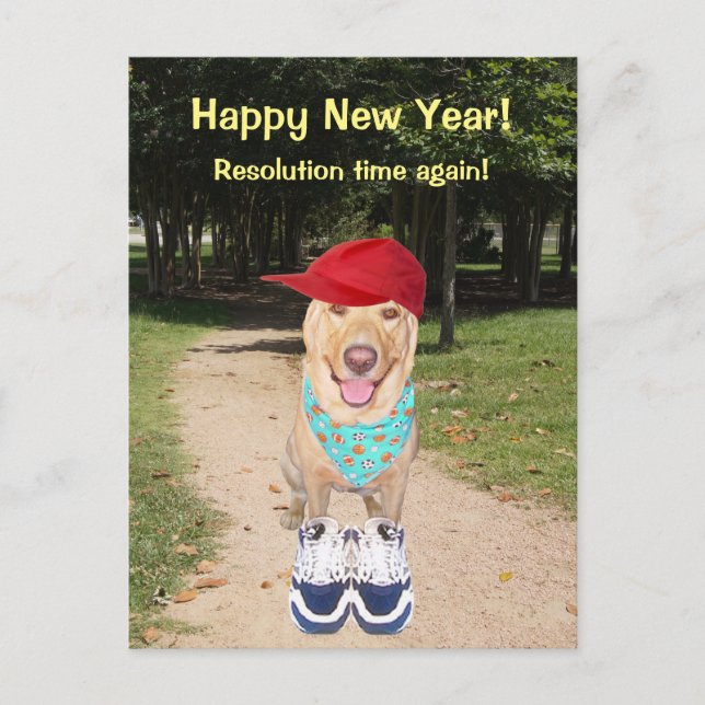 Customisable Funny Dog New Year Resolution Holiday Postcard (Front)