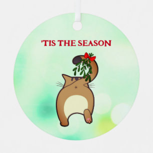 Customisable funny holiday cat tail mistletoe metal tree decoration