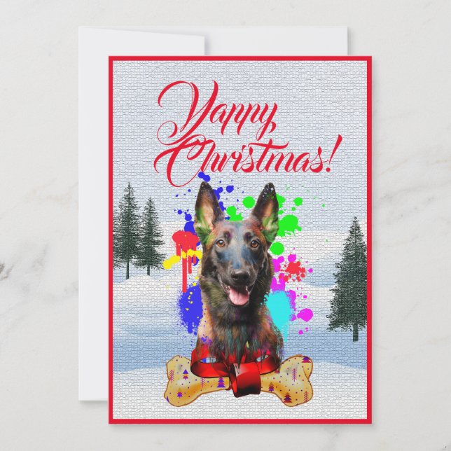 Customisable Funny Malinois Dog Christmas Card (Front)
