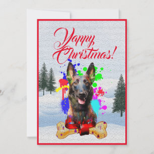 Customisable Funny Malinois Dog Christmas Card