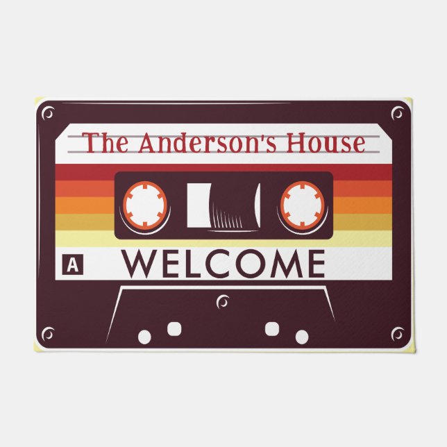 Customisable Funny Retro Cassette Mixtape Home Doormat (Front)