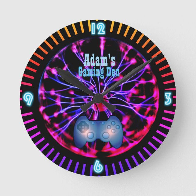 Customisable GAMING Gamers DEN Room Clock Neon (Front)