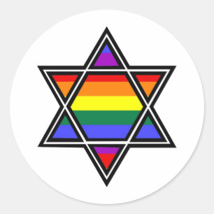 Customisable Gay Pride Rainbow Star of David Classic Round Sticker