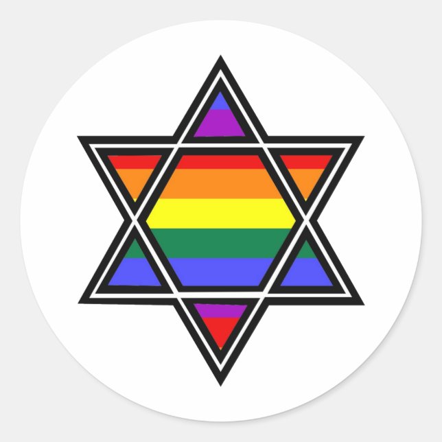 Customisable Gay Pride Rainbow Star of David Classic Round Sticker (Front)
