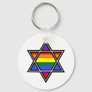 Customisable Gay Pride Rainbow Star of David Key Ring