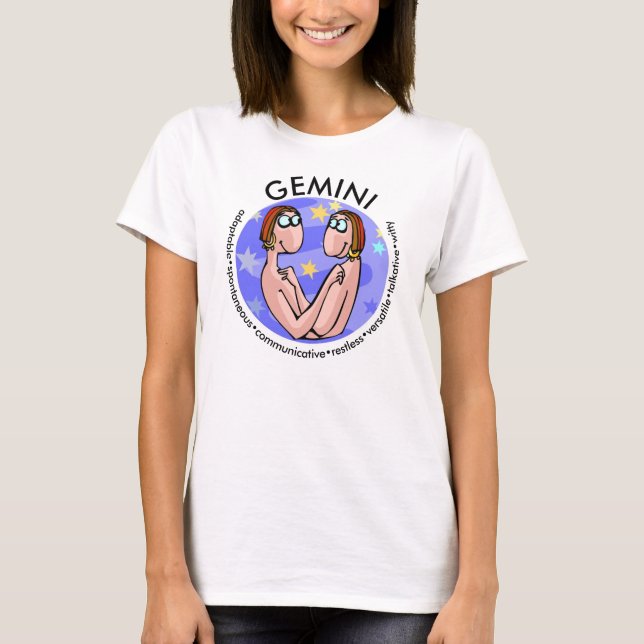 Customisable Gemini traits with Cute Cartoon Twins T-Shirt (Front)