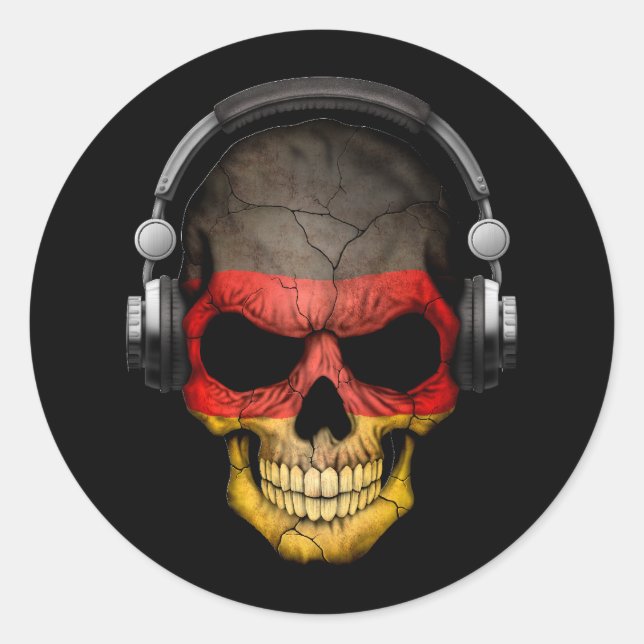 Customisable German Dj Skull with Headphones Classic Round Sticker (Front)