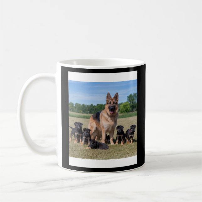 Customisable German Shepherd with Adorable Puppies Coffee Mug (Left)
