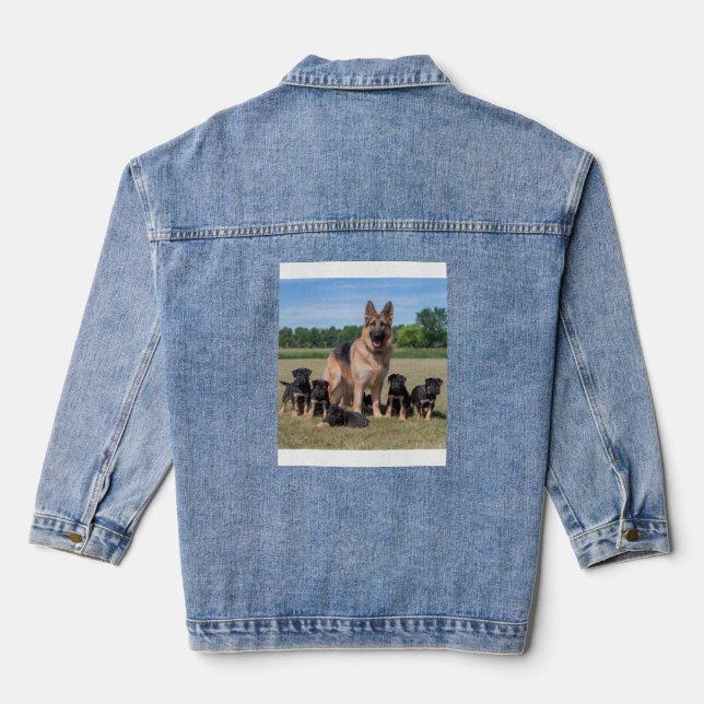 Customisable German Shepherd with Adorable Puppies Denim Jacket (Back)