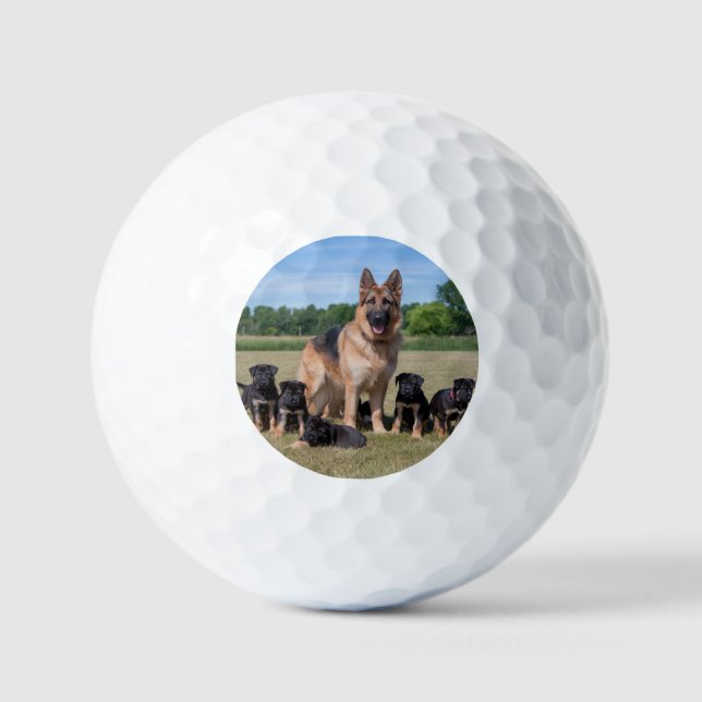 Customisable German Shepherd with Adorable Puppies Golf Balls (Front)