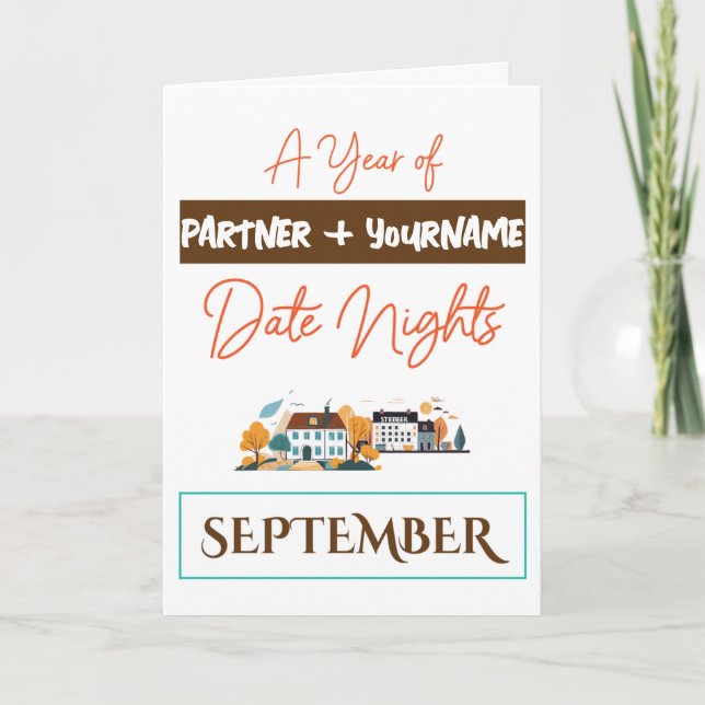 Customisable gift card for a September date night (Front)