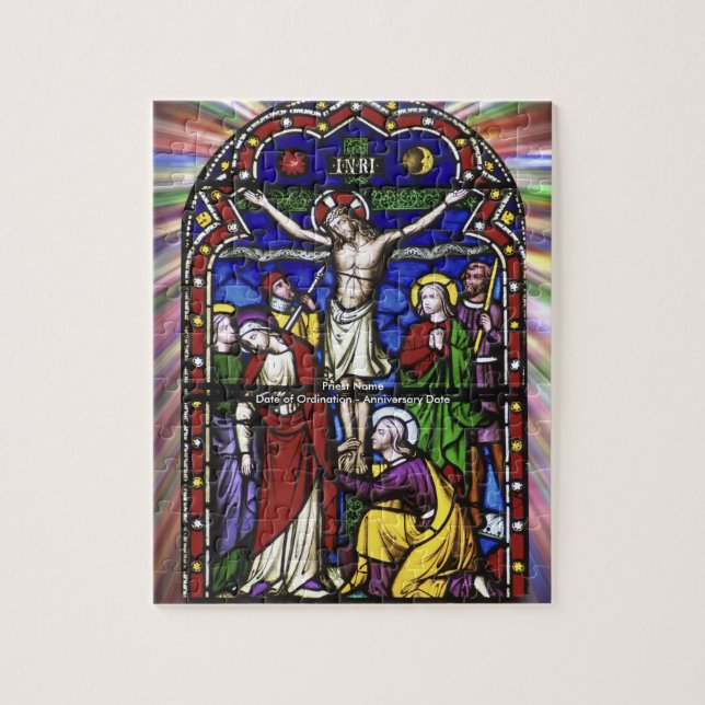 Customisable Gift For Priest Stained Glass Jigsaw Puzzle (Vertical)
