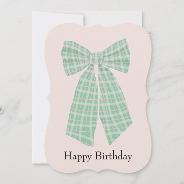 Customisable Gingham Coquette Bow Birthday Card (Front)