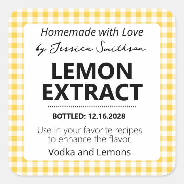 Customisable Gingham Extract Label - Yellow (Front)