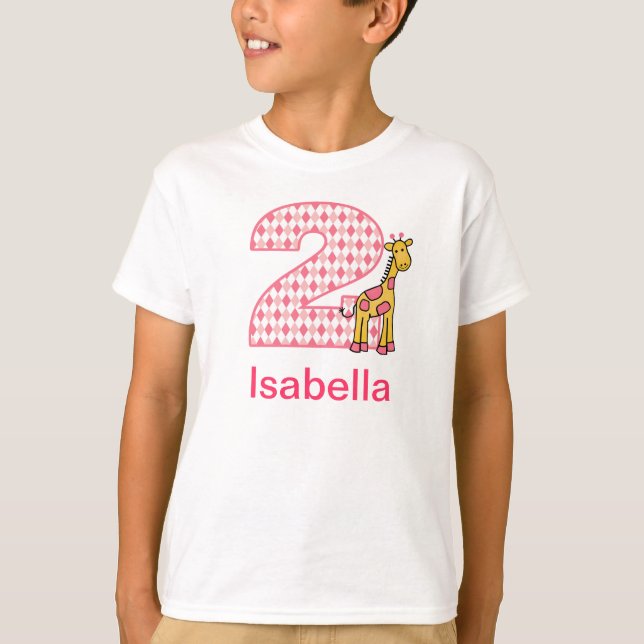 Customisable Giraffe girl second birthday shirt 2 (Front)