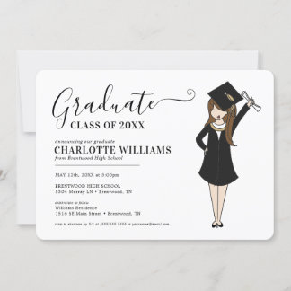 Customisable Girl Avatar | High School Graduation Invitation