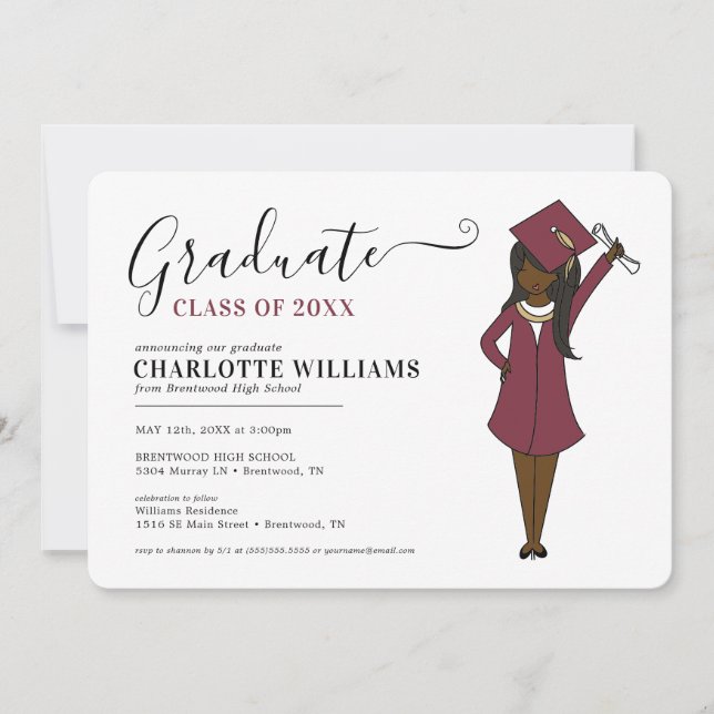 Customisable Girl Avatar | High School Graduation Invitation (Front)