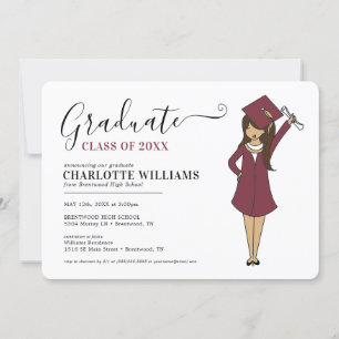 Customisable Girl Avatar   High School Graduation Invitation